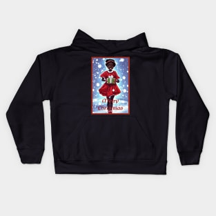 Cute little anime black girl with christmas gift Kids Hoodie